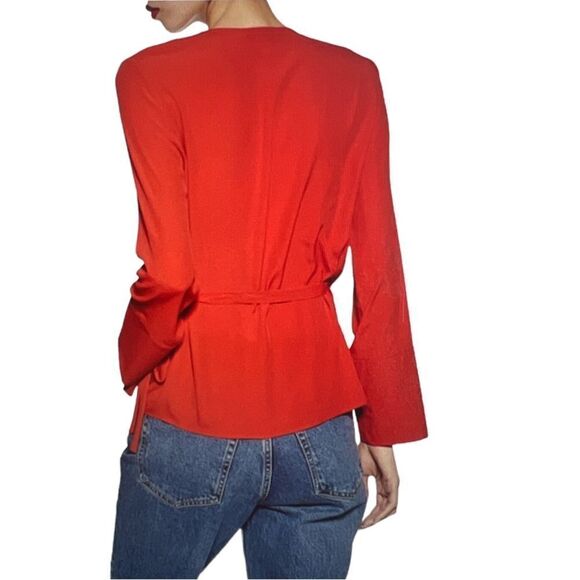 TOPSHOP Women’s Long Sleeve Surplice Wrap Blouse Coral/Red Size 8 - Picture 2 of 10